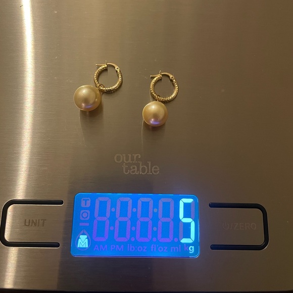 18K Gold Huggies w/ Champagne South Sea Pearl Drops | 12mm - Picture 10 of 16